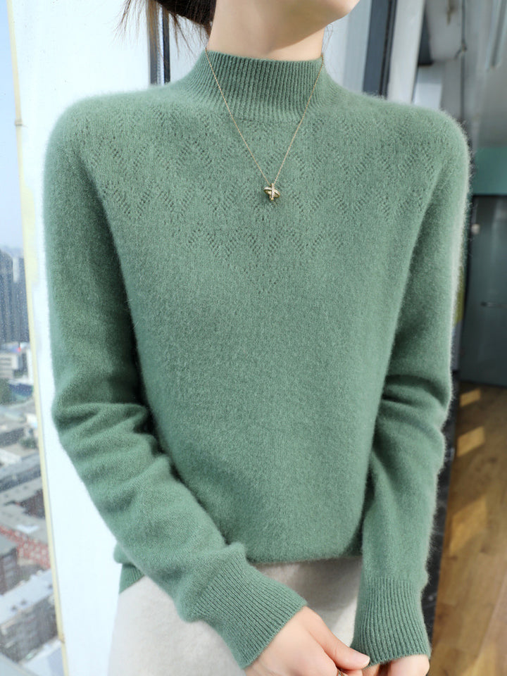 Damen Schlanker minimalistischer Stehkragen-Feinstrickpullover mit geripptem Hals Drune