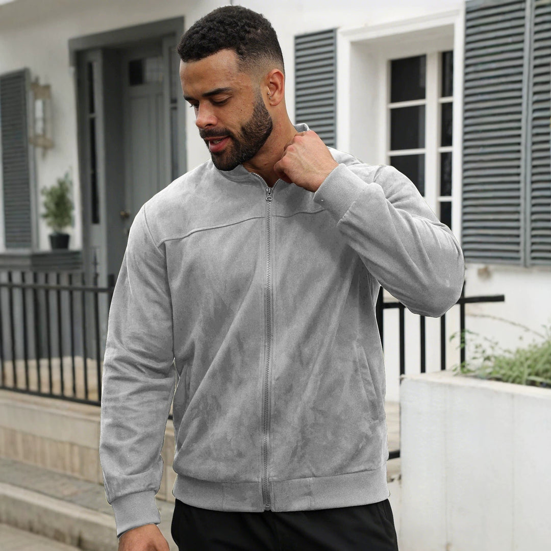 Herren Leichte Bomberjacke im Velours-Look mit Reißverschluss und Rippbündchen Drune