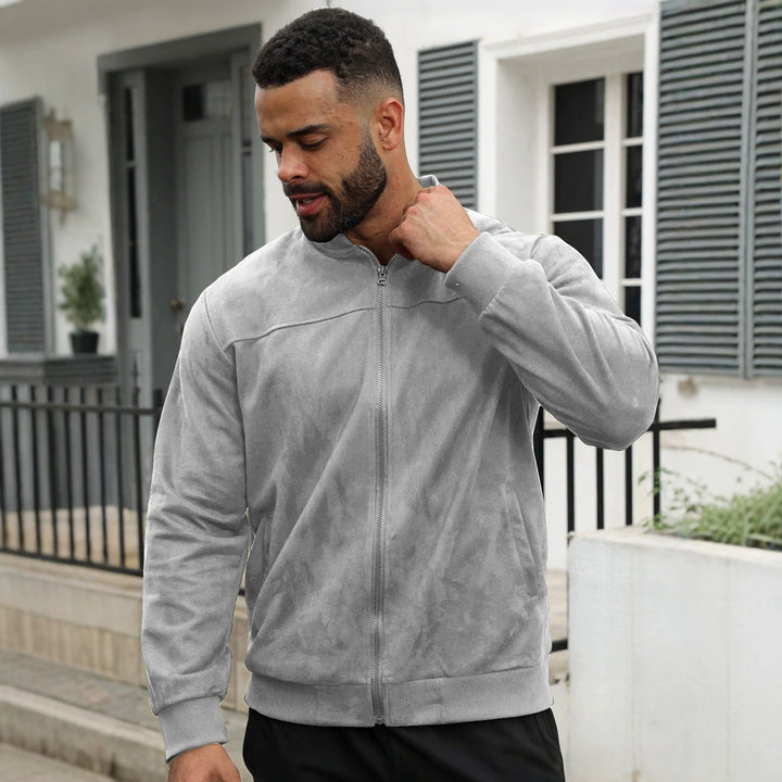 Herren Leichte Bomberjacke im Velours-Look mit Reißverschluss und Rippbündchen Drune