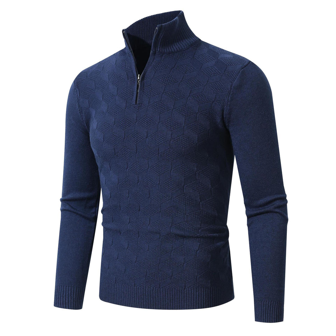 Herren modischer Strickpullover mit halbem Reißverschluss und strukturiertem Design Drune