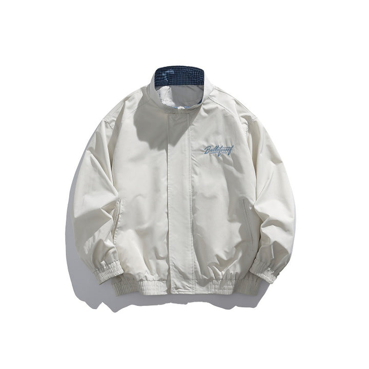 Unisex Leichte Boxy-Blousonjacke mit Stehkragen, elastischen Bündchen und gesticktem Brustdetail Drune