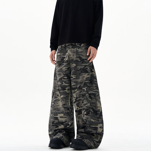Herren Extraweite Camouflage-Cargohose im Baggy‑Cut mit tiefem Schritt Drune