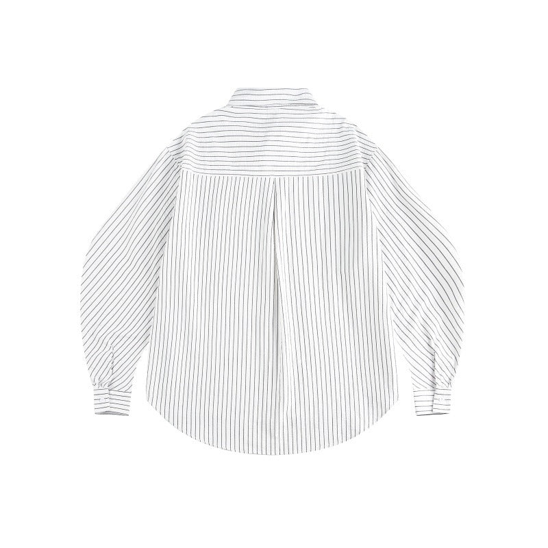 Damen Oversize-Hemdbluse mit feinem Nadelstreifen, Ballonärmeln und abgerundetem Saum Drune