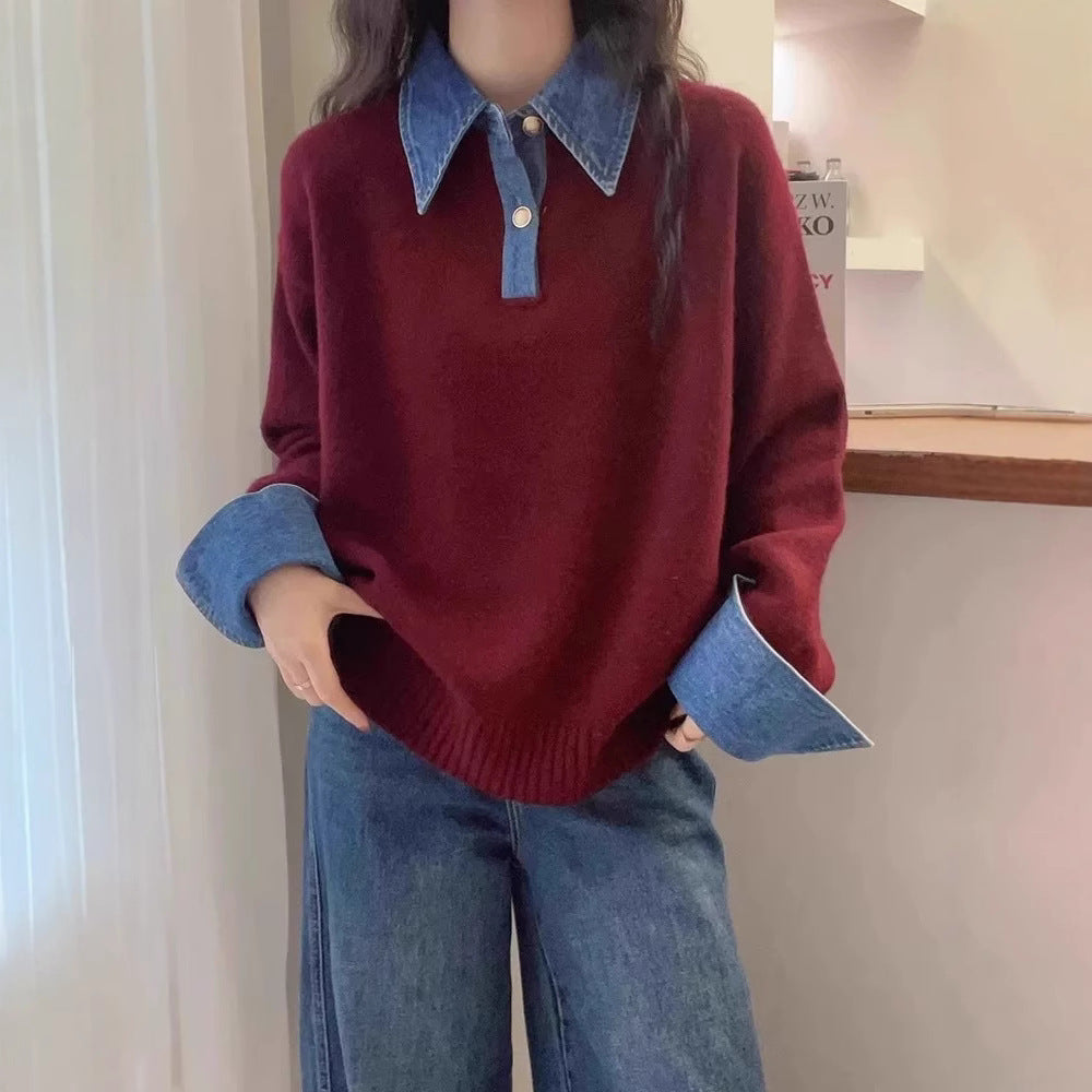 Damen gemütlicher Pullover mit sportlichem Kragen Drune