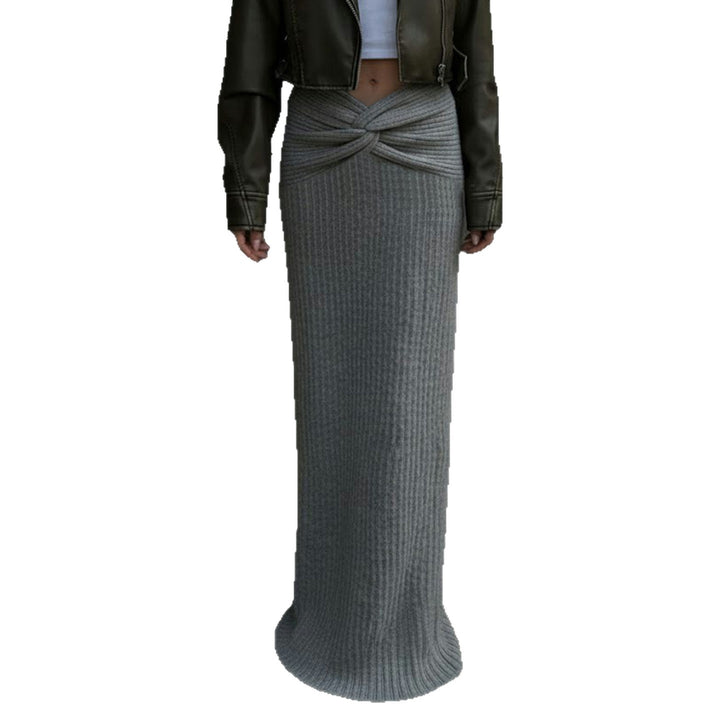 Damen Eleganter Maxirock mit raffiniertem Wickel-Design und durchgehendem Rippstrick Drune