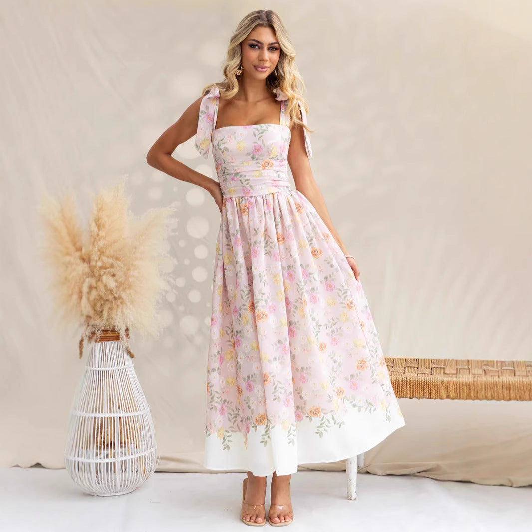 Damen Maxikleid mit verspielten Trägern und floralem Druck Drune