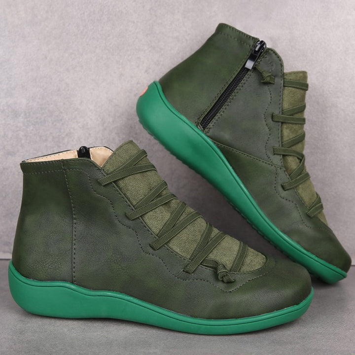 Damen Knöchelhohe Komfort-Boots mit elastischer Zier-Schnürung und seitlichem Reißverschluss Drune