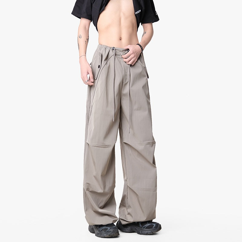Herren Weite Funktions-Nylonhose mit Tunnelzugbund, Utility-Taschen & Baggy-Silhouette Drune
