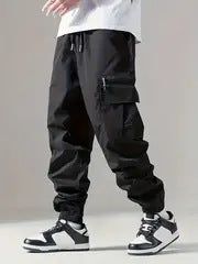 Herren Twill-Cargo-Jogginghose mit Reißverschluss-Beintasche & Tunnelzugbund Drune
