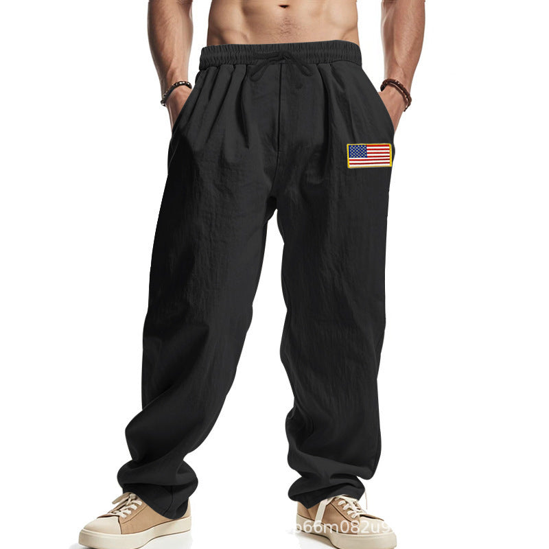 Herren Bequeme Freizeithose mit elastischem Bund und USA-Flaggenapplikation Drune