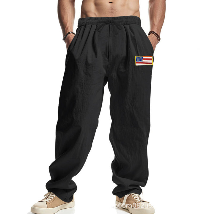 Herren Bequeme Freizeithose mit elastischem Bund und USA-Flaggenapplikation Drune