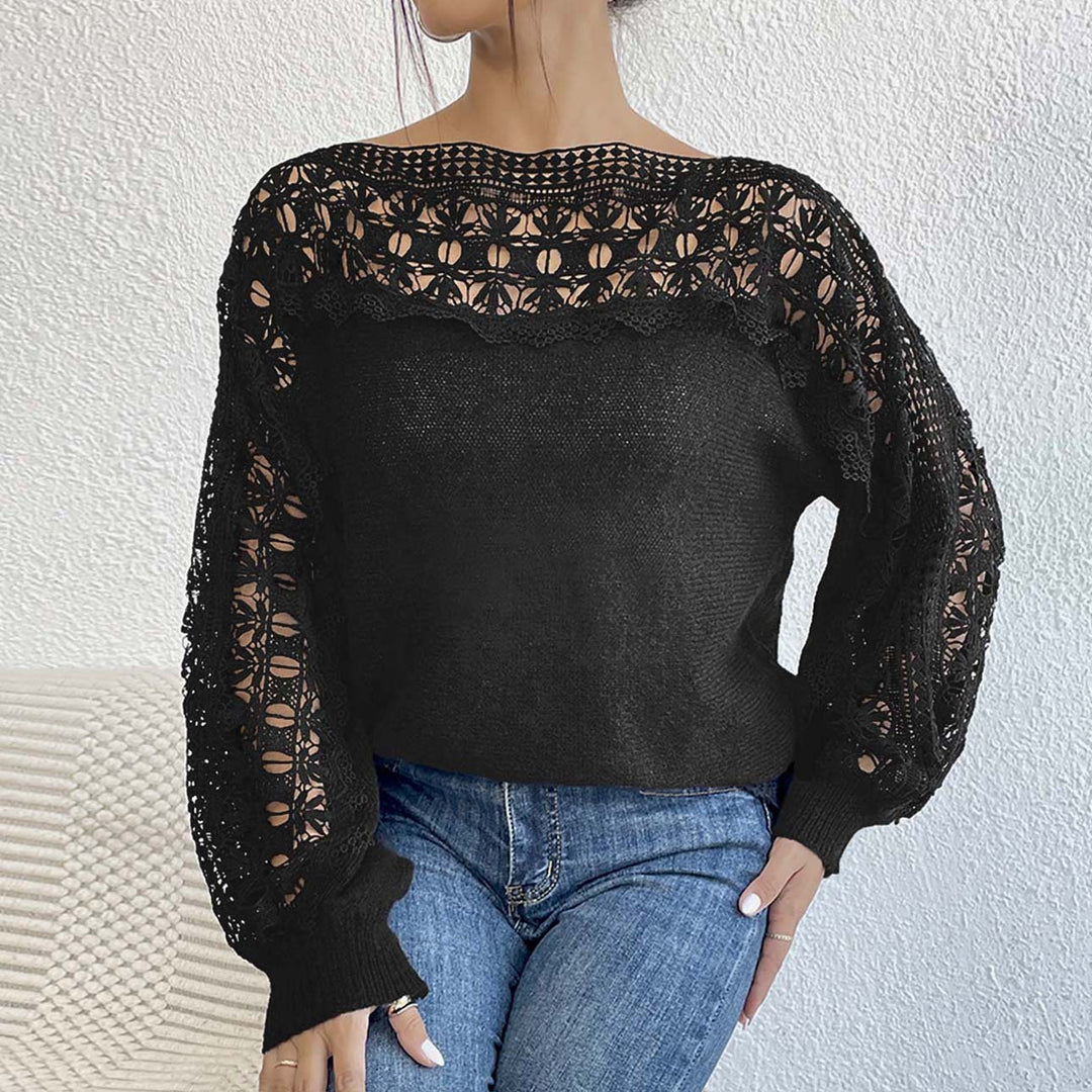 Damen Elegantes Strickoberteil mit raffinierten Spitzenärmeln Drune