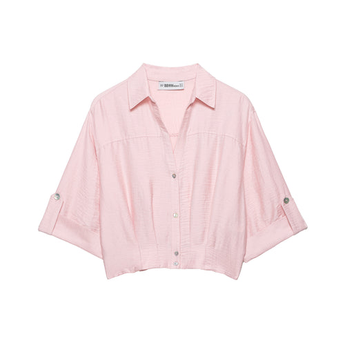Damen Oversize Leichte Hemdbluse mit Umschlagärmeln und V-Ausschnitt Drune