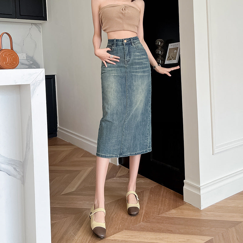 Damen Langer Denimrock mit Frontschlitz Drune