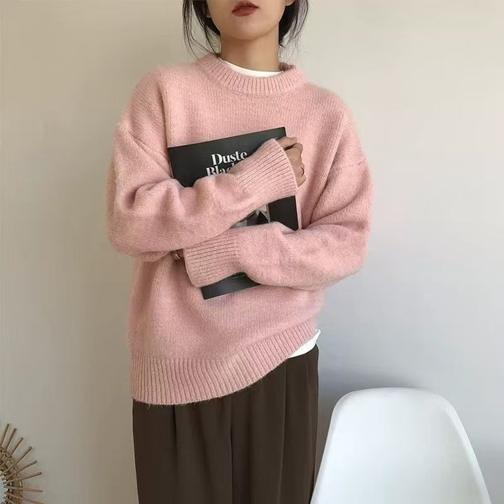 Damen kuscheliger Oversized Pullover mit Rundhalsausschnitt und vertrauter Strickstruktur Drune