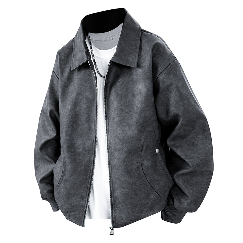 Herren Boxy Oversize-Überhemdjacke in Veloursleder-Optik mit Hemdkragen & Zwei-Wege-Reißverschluss Drune