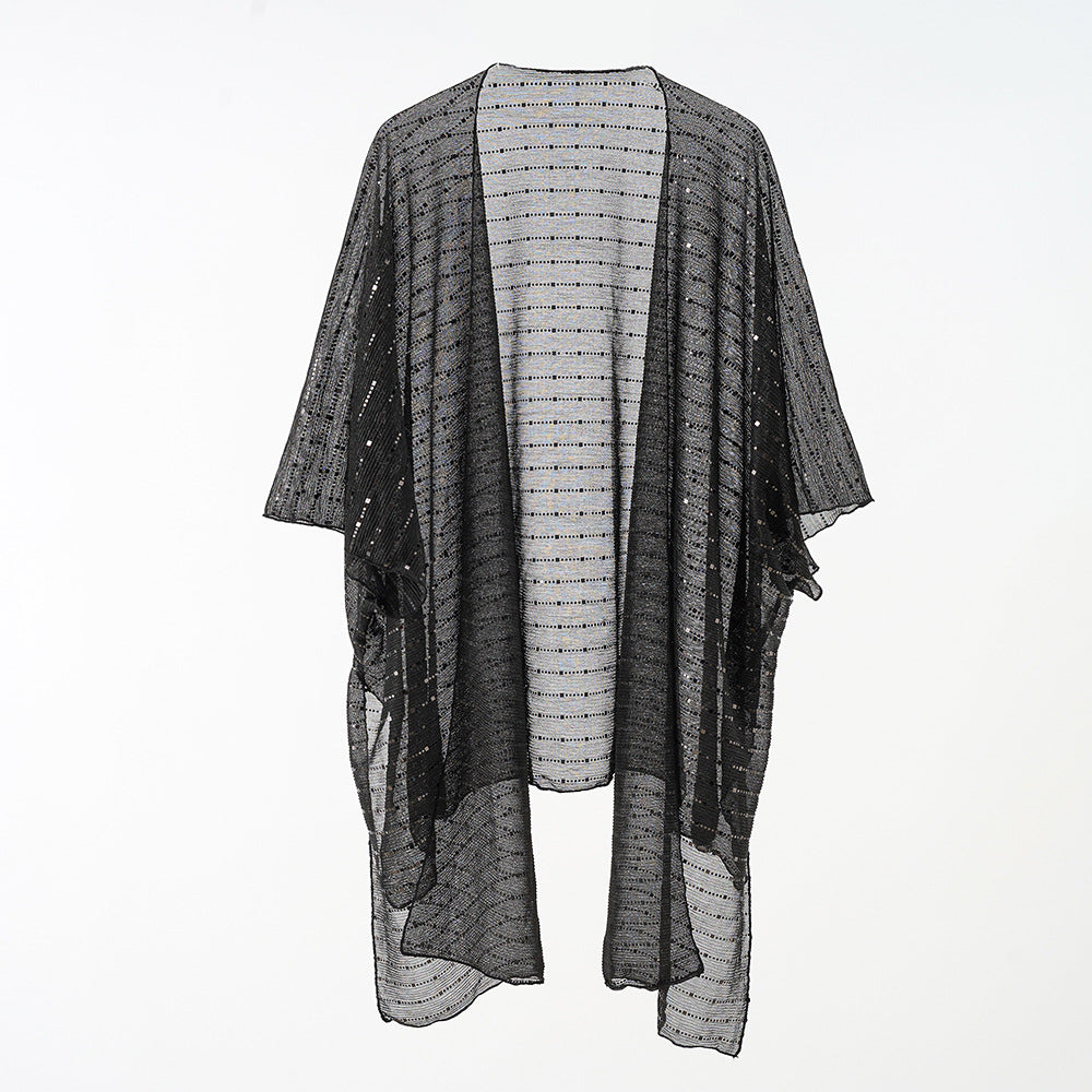 Damen Eleganter Kaftan-Überwurf mit fein gehäkeltem Design und asymmetrischen Kanten Drune