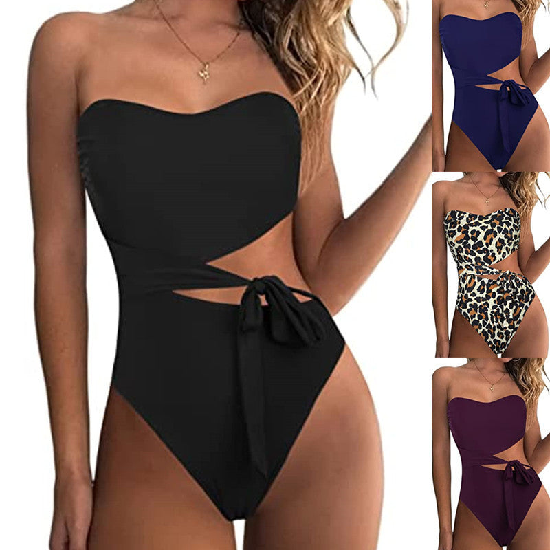 Damen Bandeau Bikini mit asymmetrischem Schnitt und modischem Animal-Print Drune