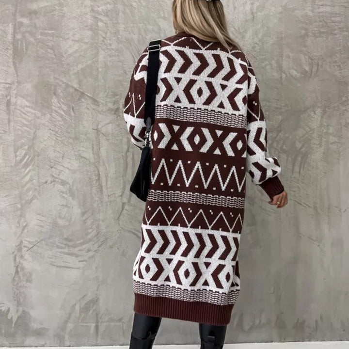 Damen Strickmantel mit geometrischem Muster und weitem Schnitt Drune