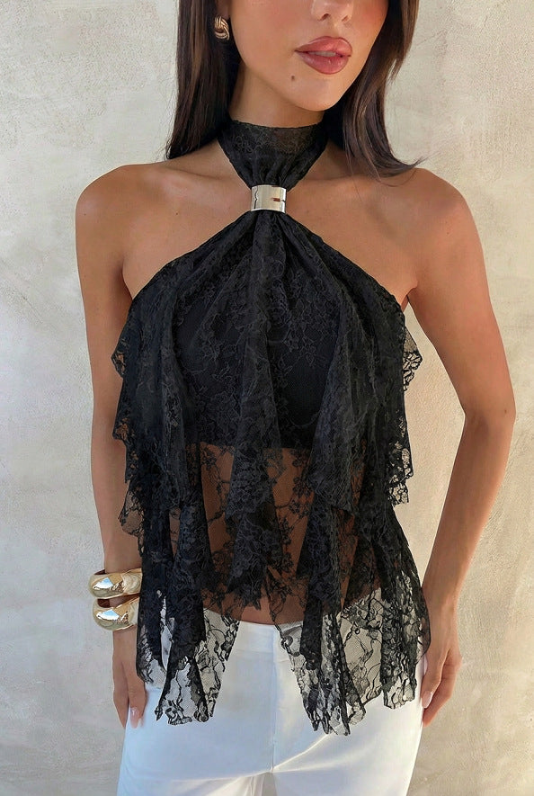 Damen Top mit asymmetrischem Schnitt und dekorativen Rüschen Drune