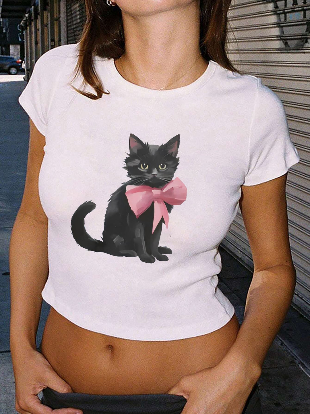 Damen Crop-T-Shirt mit auffälligem Grafiken-Design und frechem Statementdruck Drune