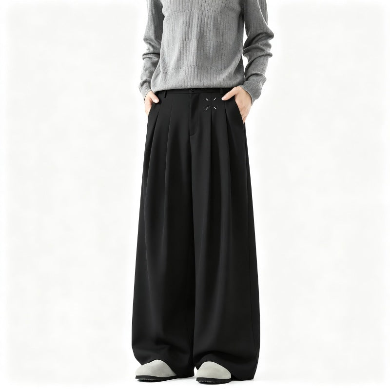 Herren Extrawide Palazzo-Hose mit hoher Taille, Bundfalten und weitem Bein Drune