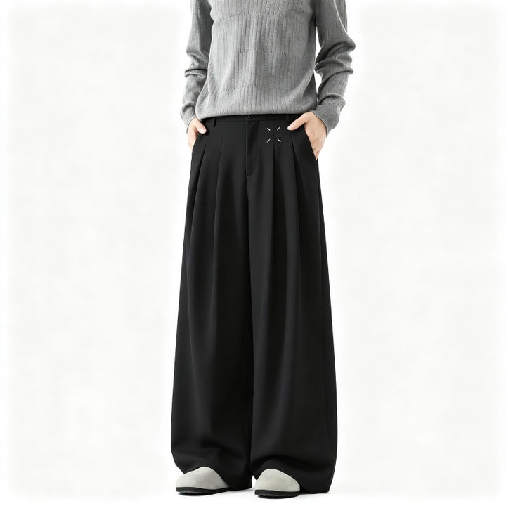 Herren Extrawide Palazzo-Hose mit hoher Taille, Bundfalten und weitem Bein Drune