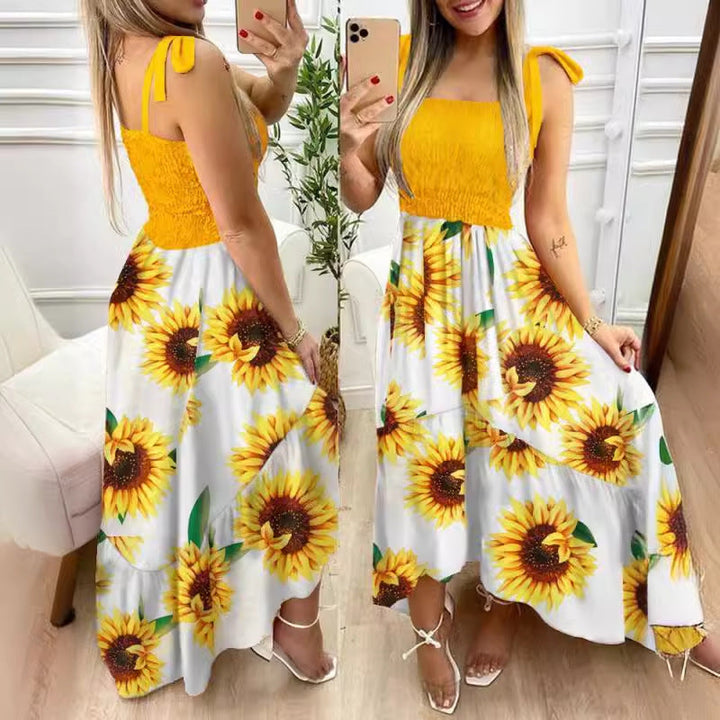 Damen Maxikleid mit Blumenmuster und elastischem Oberteil Drune