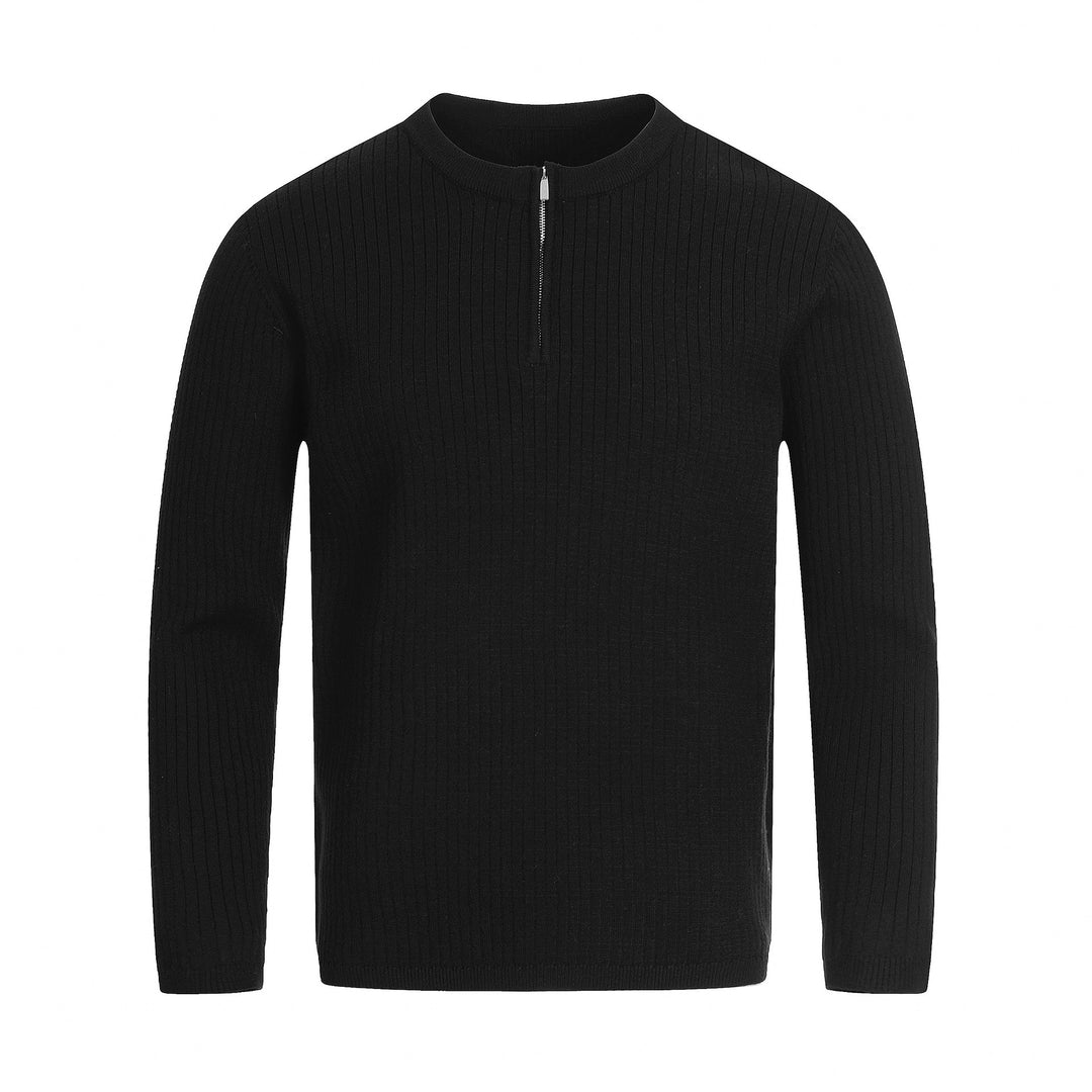 Unisex Rippstrick-Halbzip-Pullover mit schmaler Silhouette und Troyerkragen Drune