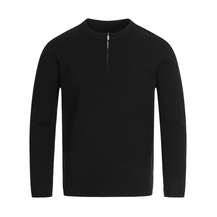 Unisex Rippstrick-Halbzip-Pullover mit schmaler Silhouette und Troyerkragen Drune