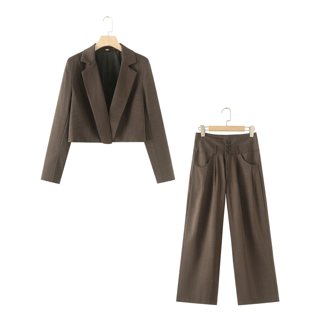 Damen nan cropped Reversblazer-Set mit kurzem Sakko und Highwaist Weitbein-Hose Drune