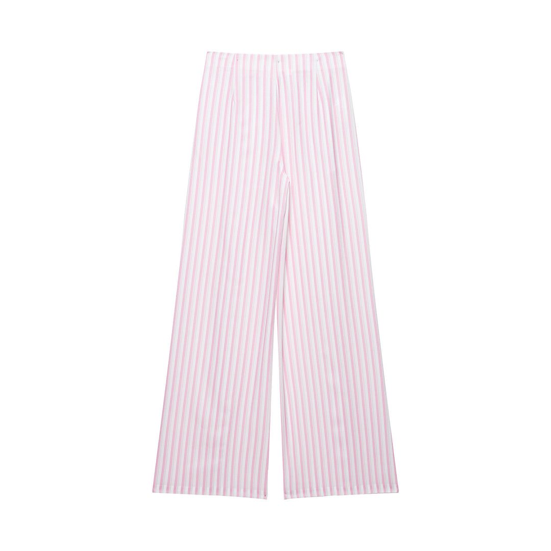 Damen Leichte Highwaist Palazzohose mit weitem Bein, Tunnelzug und vertikalem Streifenmuster Drune