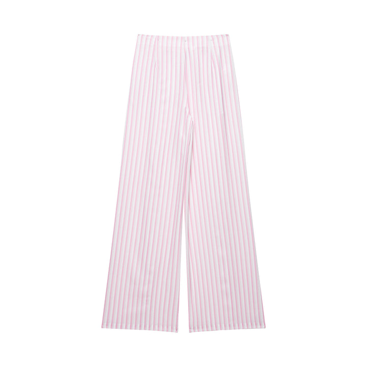 Damen Leichte Highwaist Palazzohose mit weitem Bein, Tunnelzug und vertikalem Streifenmuster Drune