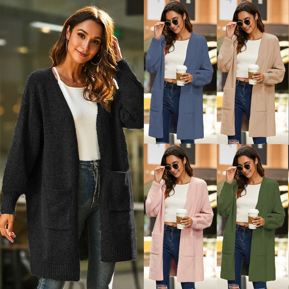 Damen Langer Strickcardigan mit weicher Textur und praktischen Taschen Drune