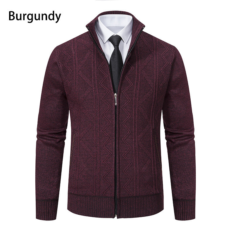 Herren modische Strickjacke mit strukturiertem Zopfdesign und hoher Stehkragen Drune