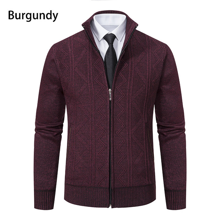Herren modische Strickjacke mit strukturiertem Zopfdesign und hoher Stehkragen Drune
