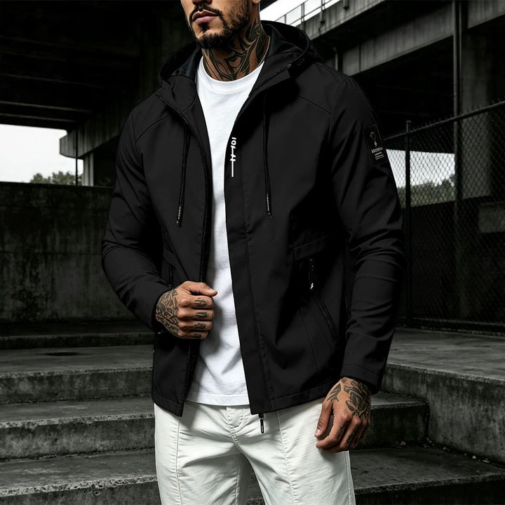 Herren Wasserabweisende Softshell-Jacke mit Kapuze und verdecktem Reißverschluss Drune