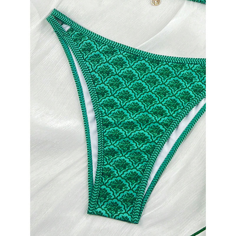 Damen Triangel-Bikini mit exquisitem Muster und verstellbaren Trägern Drune