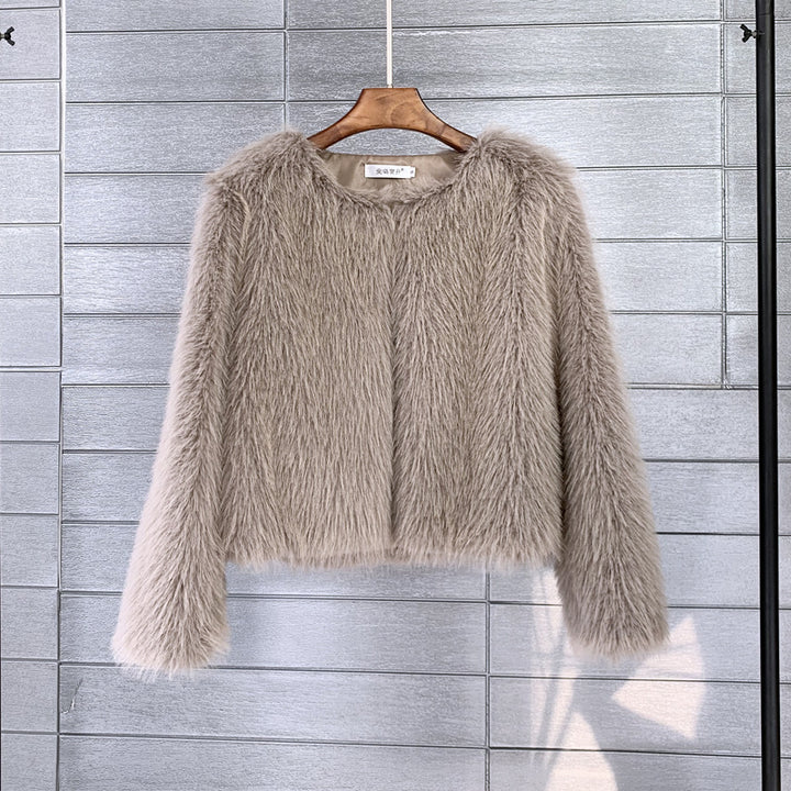 Damen Flauschige Kurzjacke mit offenem Schnitt Drune