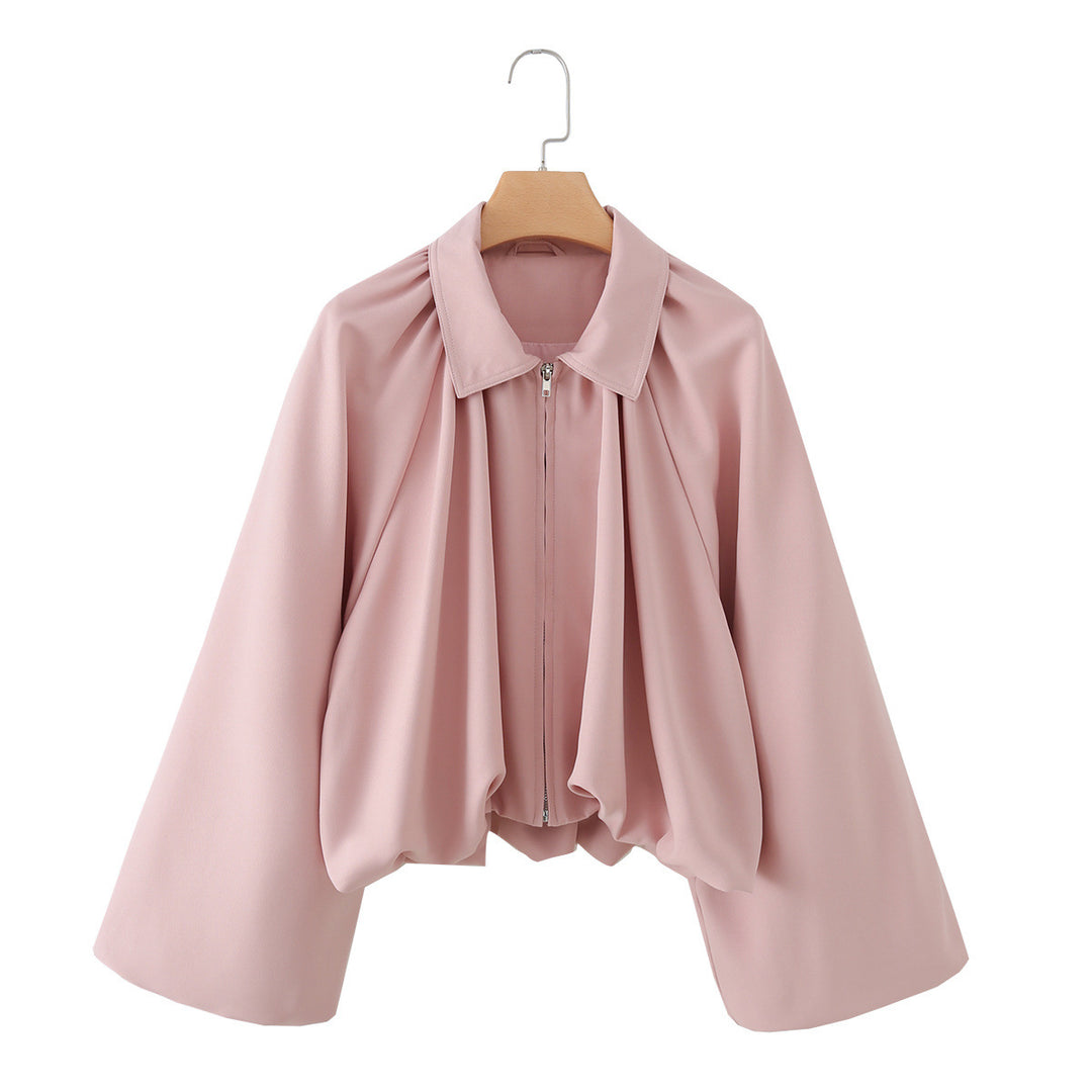 Damen Kurzjacke mit Kräusel-Volants, weitem Ärmel und Reißverschluss Drune