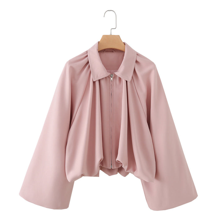 Damen Kurzjacke mit Kräusel-Volants, weitem Ärmel und Reißverschluss Drune