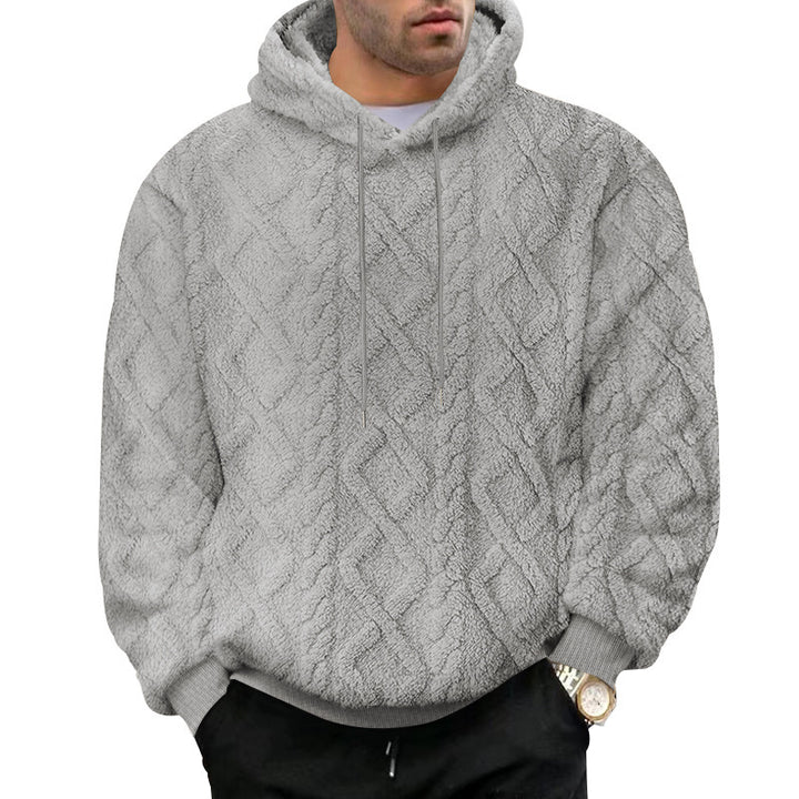 Herren nan kuscheliger Oversize Teddy Hoodie mit Kapuze und Rautenstruktur Drune