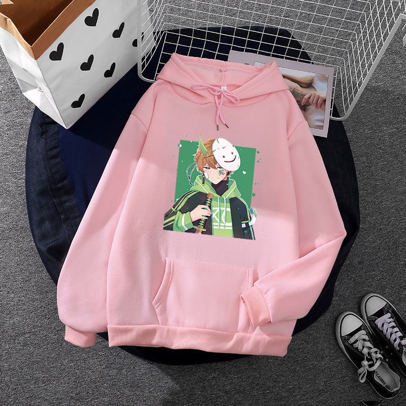 Damen nan Kapuzenpullover mit geprintetem Manga-Motiv und weichem Fleece-Innenfutter Drune