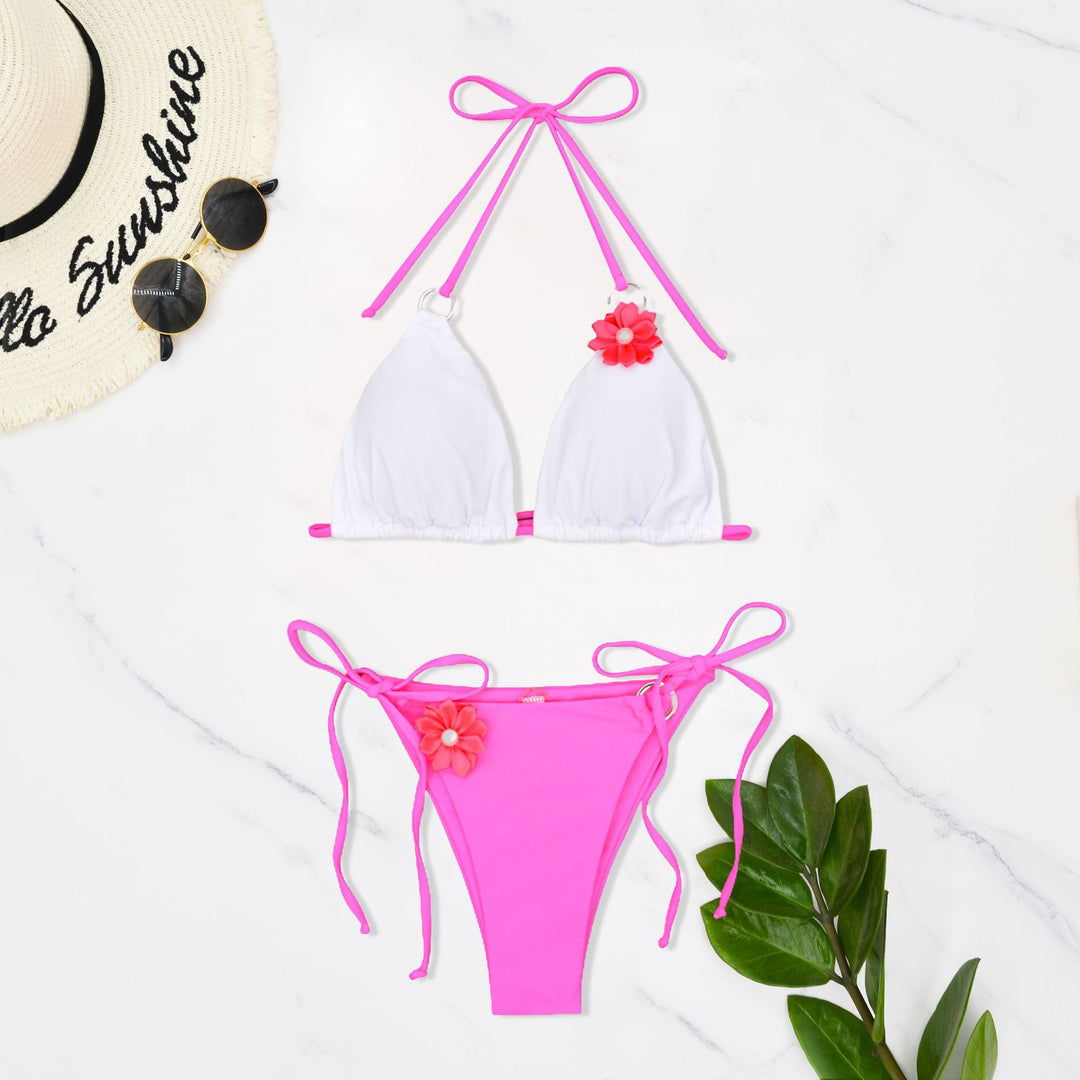 Damen Triangel-Bikini mit dekorativen Blumen Drune