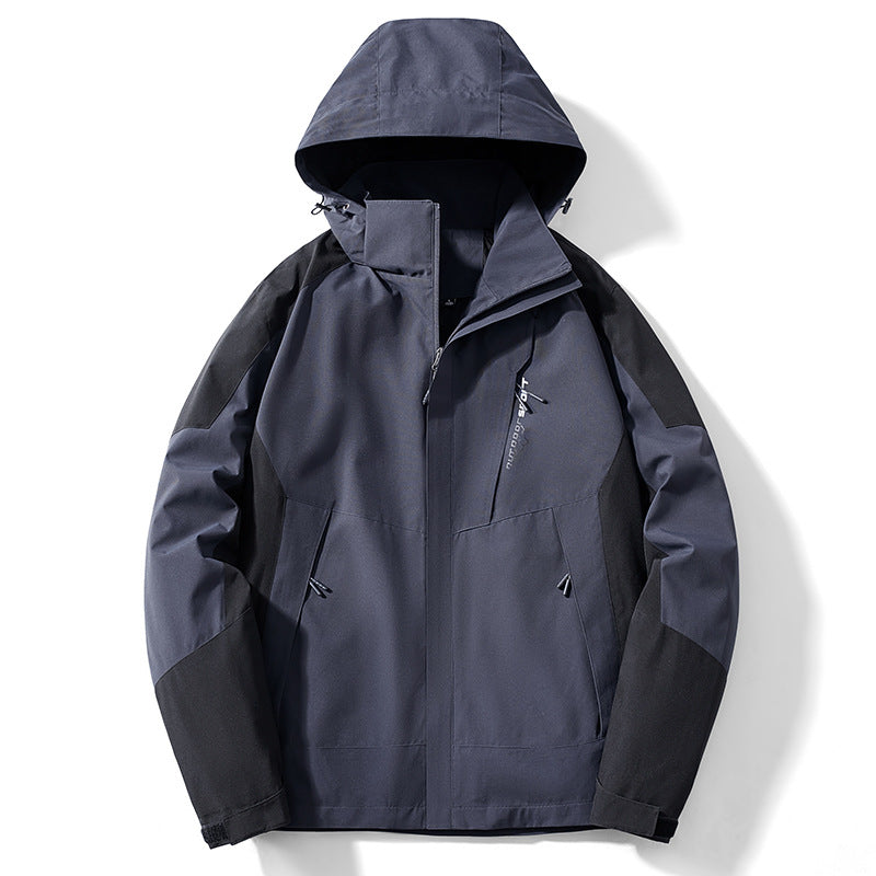 Herren Colorblock Softshell-Trekkerjacke mit Kapuze, verdeckten Reißverschlüssen und seitlichen Eingrifftaschen Drune
