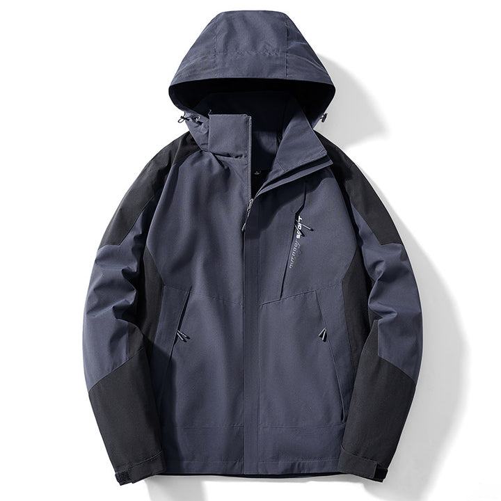 Herren Colorblock Softshell-Trekkerjacke mit Kapuze, verdeckten Reißverschlüssen und seitlichen Eingrifftaschen Drune