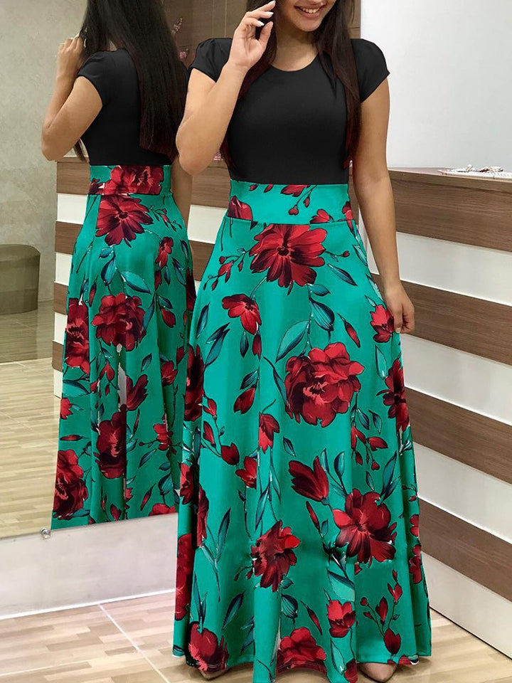 Damen Fließender Maxirock mit hoher Taille und großem Blumenprint Drune