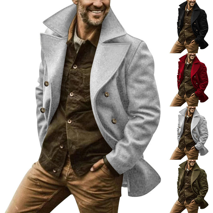 Herren Kurzmantel im Marine-Stil aus Wollmischung mit doppelter Knopfleiste und großem Revers Drune