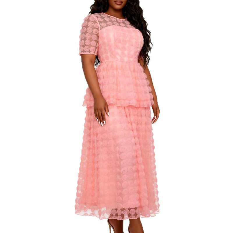 Damen romantisches Tüllkleid mit floralem Design und schichten Drune