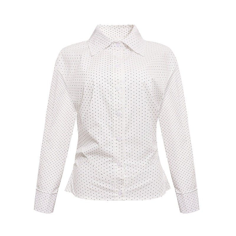 Damen Figurnahes Langarm-Blusenhemd mit Polka-Dot‑Muster und taillierten Abnähern Drune